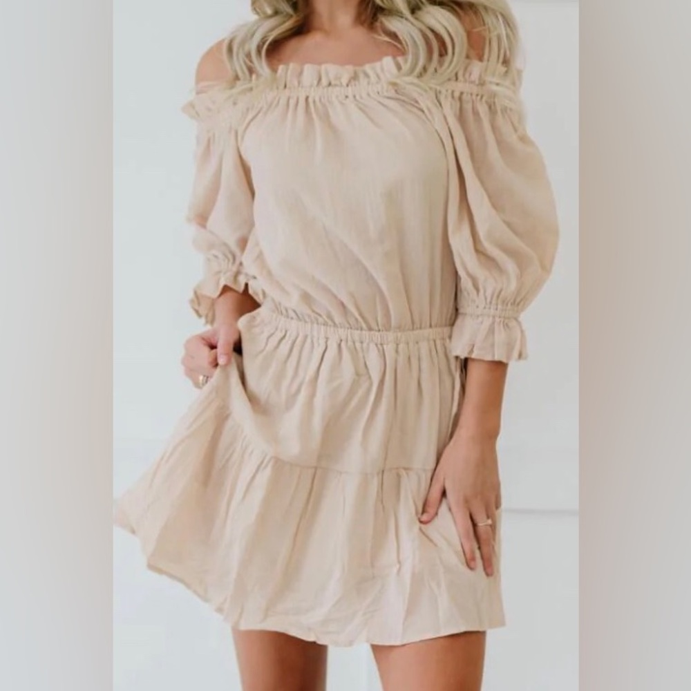 100% Cotton Ruffle Off Shoulder Puff Sleeve Festival Dress Ninexis size L